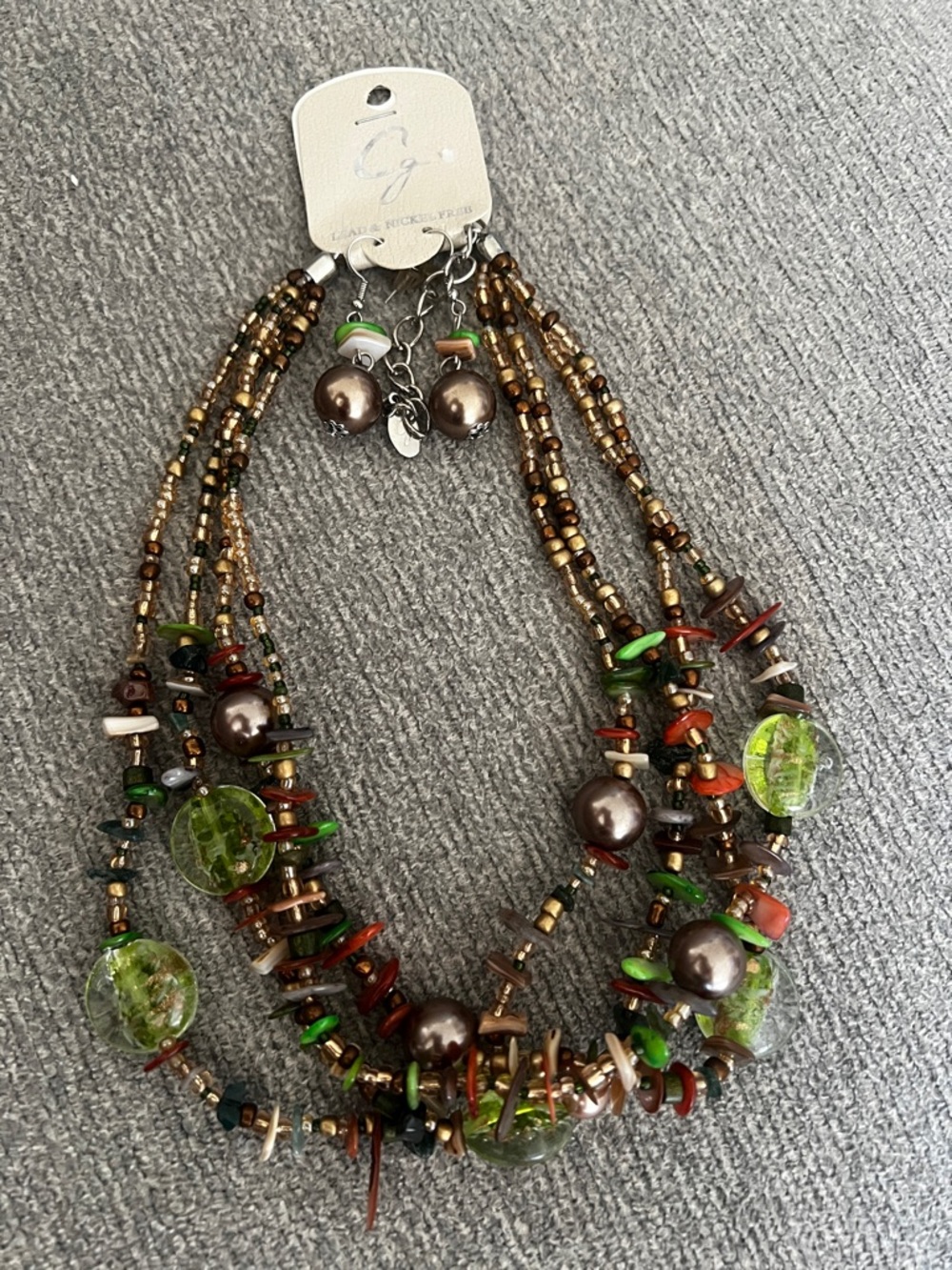 Beaded Multi-Strand Green & Brown Statement Necklace